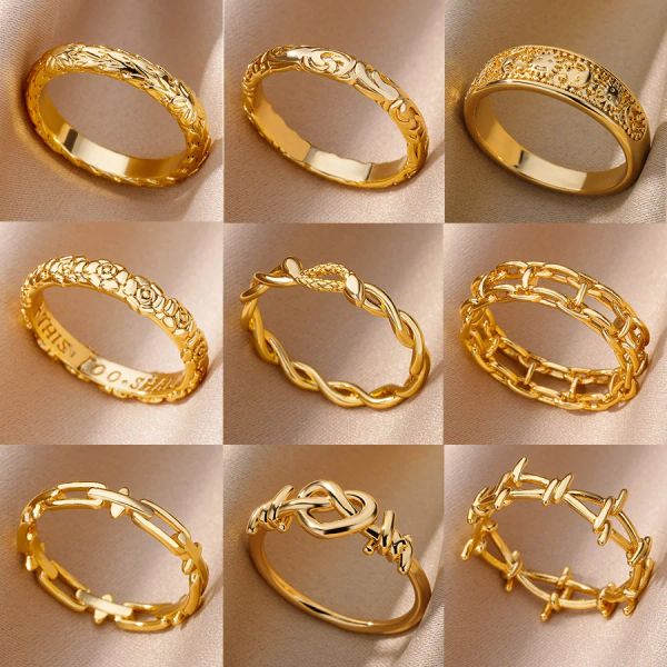 14 stili 14k Anello in oro giallo per le donne Coppia semplice Anelli di barretta color oro Gioielli da sposa 2024 Regali alla moda Anelli Mujer