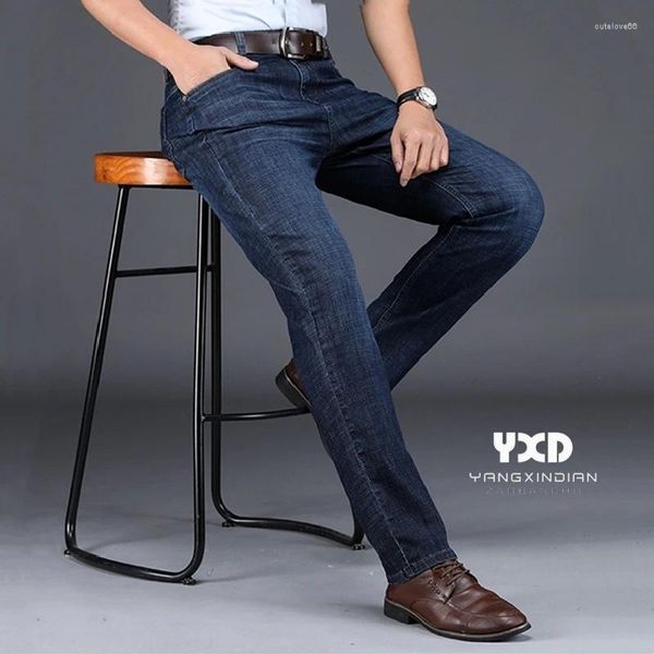 Calças de brim masculinas marca inteligente para o homem verão 2024 negócios moda estiramento azul calças retas calças jeans clássico plus size 35 42