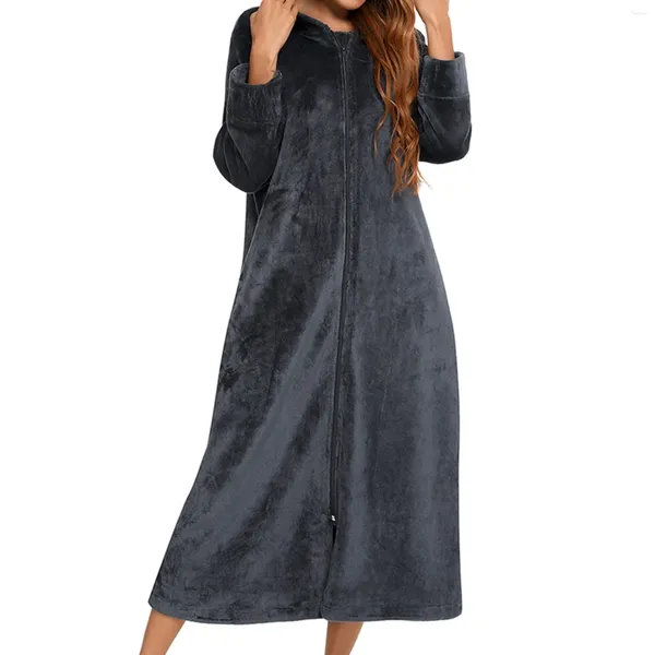 Женская одежда для сна, женский зимний удлиненный толстый теплый банный халат, пижама размера плюс, фланелевой халат на молнии для беременных, халаты из кораллового флиса для пар