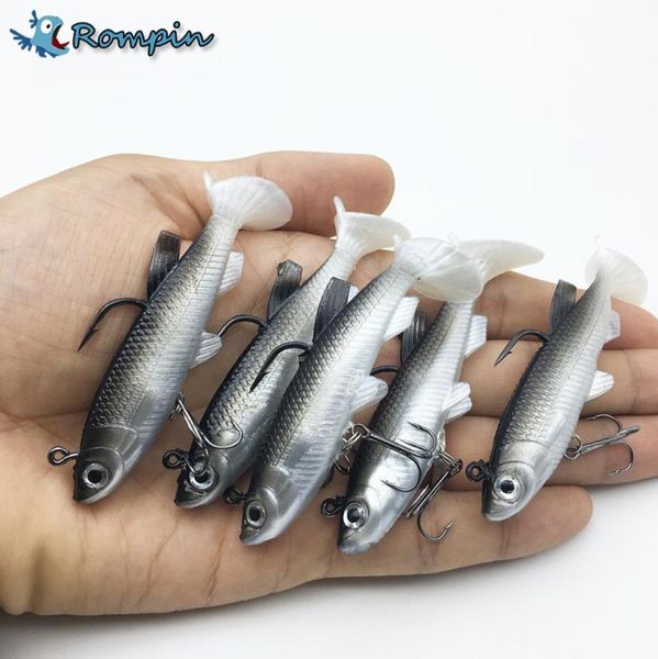 Rompin 5 pçslot cinza macio isca 8cm 13g wobblers isca artificial silicone iscas de pesca robalo carpa pesca chumbo peixe jig4582691