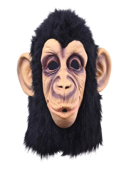 Engraçado cabeça de macaco máscara de látex rosto cheio máscara adulto respirável halloween masquerade fantasia vestido festa cosplay parece real4688410