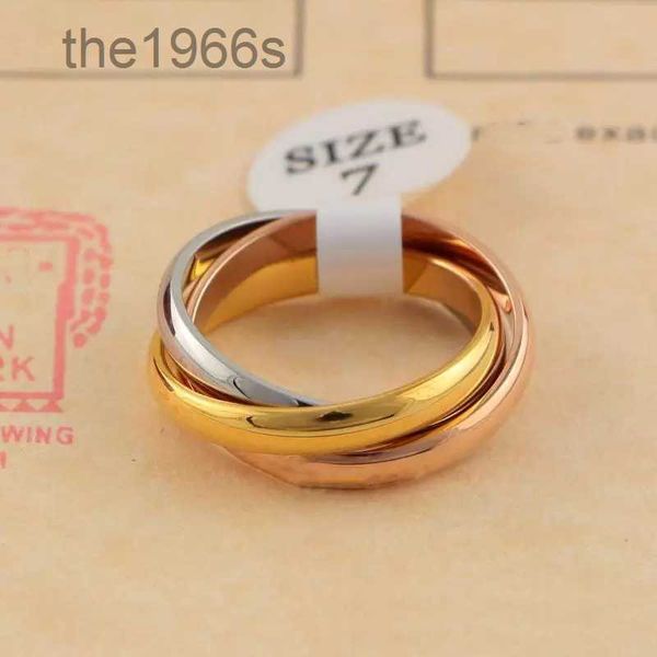 Anel clássico de três anéis para homens, mulheres, casal, moda, estilo simples, anéis com três cores, ouro rosa, 9SPA