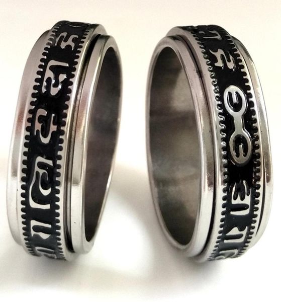 20pcs retro oyma Budist Kutsal Yazılar altı kelime mantrası paslanmaz çelik spinner ring erkekler kadınlar eşsiz şanslı takı b8958937