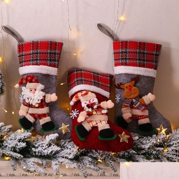 Kerstversiering Cartoon Grote Kerstpop Sokken Decoratie Kerstman Sneeuwpop Rendierpoppen Snoep Cadeauzakje Orname Dhgarden Dhxtj