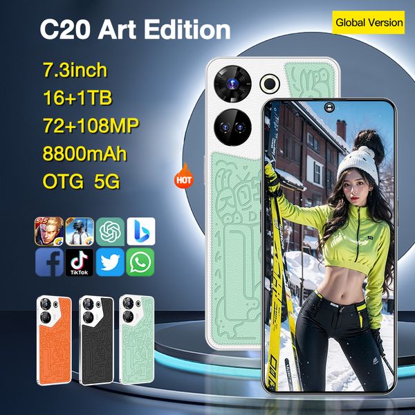 Смартфон C20 Art Edition, глобальная версия, 5G, Android 13.0, 8800 мАч, Snapdragon 8 Gen2, аккумулятор, 16 ГБ + 1 ТБ, 7,3-дюймовый восьмиядерный HD-мобильный телефон, дешевая сотовая камера, 72 МП + 108 МП.