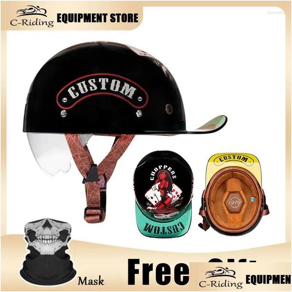 Capacetes de motocicleta Retro Tralight Capacete Moto Scooter Ciclismo Adt Casco Moto Segurança Meio Rosto Boné de Beisebol Drop Delivery Automobi Dhkxy