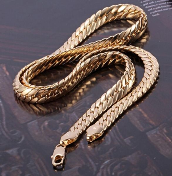 gioielleria raffinata Heavy 84G splendida collana da uomo in pelle con catena in oro massiccio giallo 14k 23,6 