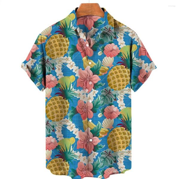 Camicie casual da uomo Frutta hawaiana Ananas Anguria Stampa 3D Estate Sabbia Moda Allentata Maniche corte Top Camicia per uomo