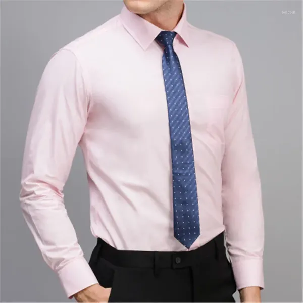 Camicie eleganti da uomo Camicia classica solida Manica lunga Primavera Autunno Ufficio affari Formale Casual Rosa Bianco Abiti da sposa per feste Grande 6XL