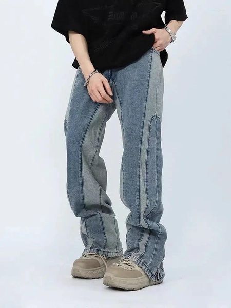 Jeans masculinos ins street vibe alto graffiti personalizado para homens e mulheres calças soltas com zíper lateral na moda