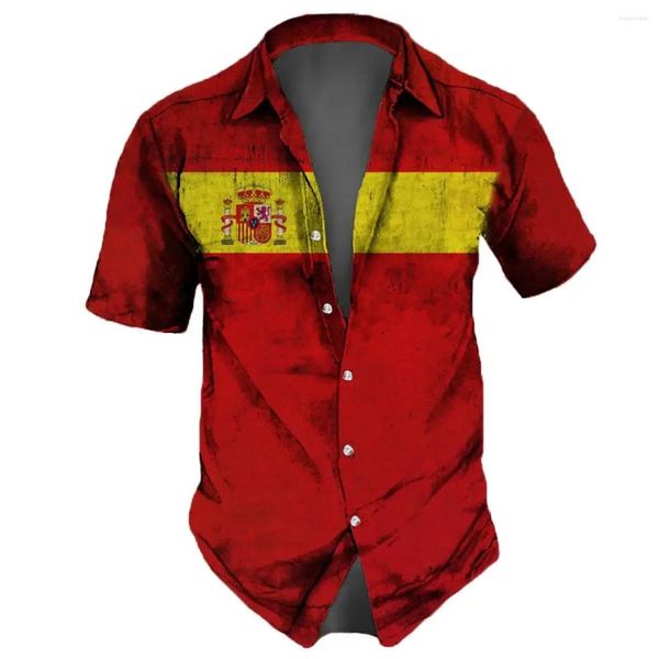 Camisas casuais masculinas camisa bandeira espanhola 3d impressão toureiro verão rua havaiano homem festa de grandes dimensões