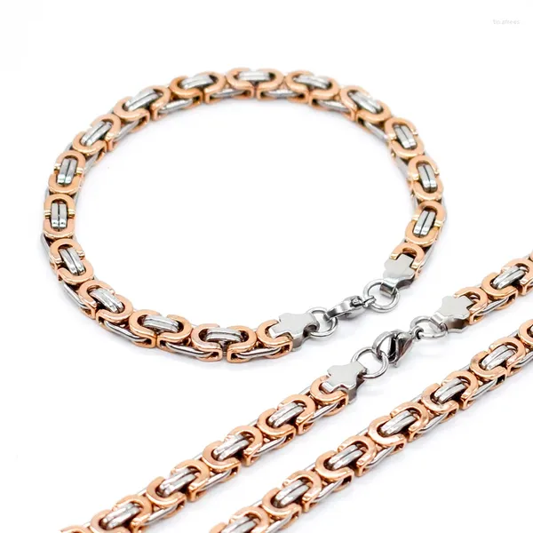Colar brincos conjunto amumiu cor de ouro rosa moda corrente bizantina pulseira de aço inoxidável para jóias masculinas femininas htz091e
