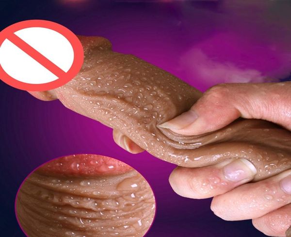 18 cm doppio silicone super realistico dildo vero tocco di pelle dildo senza olio silicone di alta qualità per le donne masturbazione giocattoli sesso prod8265401