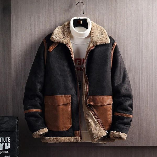 Jaquetas masculinas shearling pele coreano vintage cordeiro lã casaco engrossar jaqueta quente roupas de luxo 2024 outono inverno streetwear