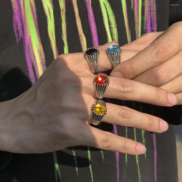 Кольца кластера Sindlan, 4 шт., винтажные разноцветные кристаллы, пара для мужчин, панк, хип-хоп, серебро, унисекс, эмо, 2023, модные украшения Anillos