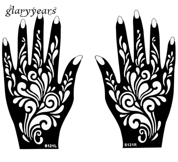 Whole1 Paar Hände Mehndi Henna Tattoo Schablone Blumenmuster Design für Frauen Körper Hand Kunst Malerei Einweg 20 cm 11 cm S9377525