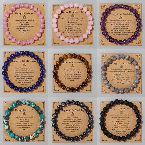 Pulseras con dijes Tarjeta de cumpleaños de edad especial Piedra natural Ojo de tigre Lave Brazaletes con cuentas Mujeres Hombres Energía Pulsera Regalos de joyería