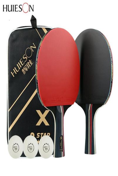 Racchette da ping pong Huieson 3 stelle Bat Racchette in puro legno Set Pong Paddle con custodia Palline Tenis Raquete FLCS Power7386979