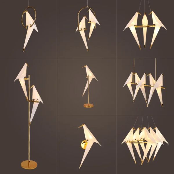 Lampada a sospensione Nordic Gold Bird Cage Soggiorno Camera da letto origami bird light Cucina Lampada a sospensione Sala da pranzo Paper House Fixtures LL