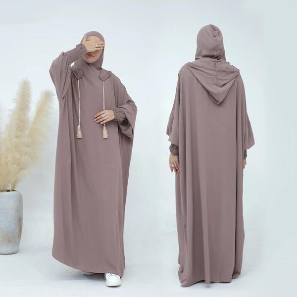 Ethnische Kleidung mit Kapuze, einfarbig, Abaya, Dubai, 2024, Eid Ramadan, Jilbab für muslimische Frauen, bescheidenes Kleid, lange Robe, Islam, arabische Türkei-Kleider