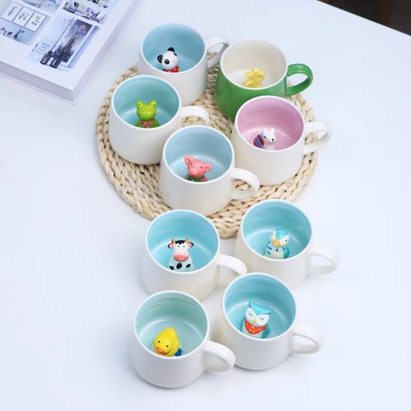 3D süße Tiere Keramik Tassen Kaffeetassen mit Hund Ente Panda Teetasse Saft Milch Tee Tassen Tasse Trinkgeschirr Geschenk für Freundin Kinder 231228