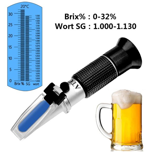 Cerveja Wort Vinho Refratômetro Gravidade Específica 1.000-1.130 Portátil 0-32% Brix Medidor de Concentração de Açúcar Testador de Cerveja Densimete 231229