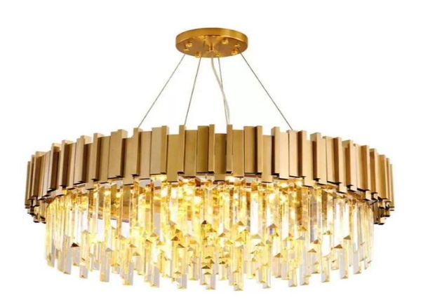 Lustre redondo de ouro iluminação k9 cristal aço inoxidável moderna luminária para cozinha sala jantar quarto cabeceira light4669196