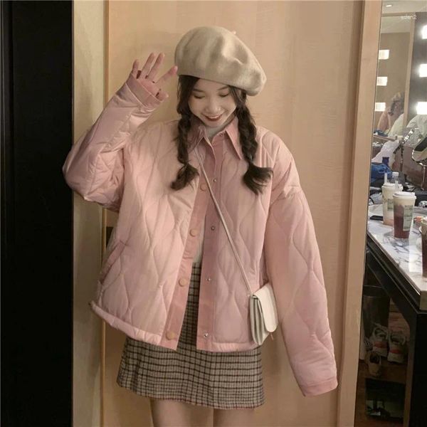 Jaquetas femininas inverno versão coreana design pequena minoria algodão-acolchoado jaqueta clipe fino casaco de algodão lapela atrás de letras bordadas