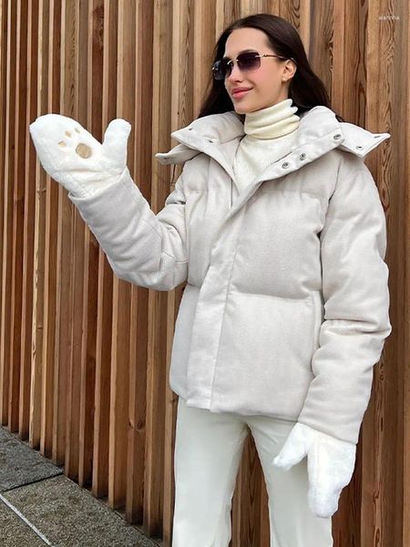 Giacche da donna Bianco addensato colletto grande Cappotto di cotone con cerniera calda Cappotto da donna a maniche lunghe sciolto moda Giacca imbottita casual da strada invernale