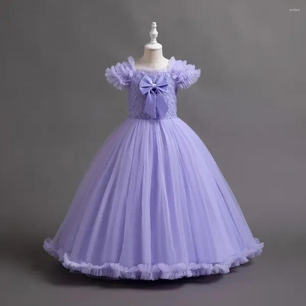 Mädchen Kleider Mädchen Langes Kleid Hochzeitskleid Sommer Kurzarm Prinzessin Für Kinder Klavier Performance Blume