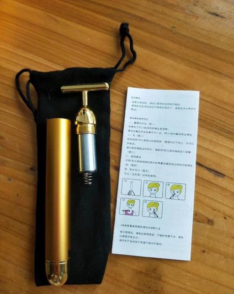 Energy Beauty Bar 24K Gold Pulse Firming Massager Facial Roller Massager Derma Skincare Tratamento de rugas Massageador facial com caixa 02257876