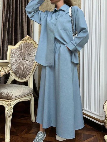Abbigliamento etnico 2023 Set 2 pezzi musulmani Dubai Camicie turche modestia camicette cardigan top con gonna lunga Ramadan Eid islamico modesto