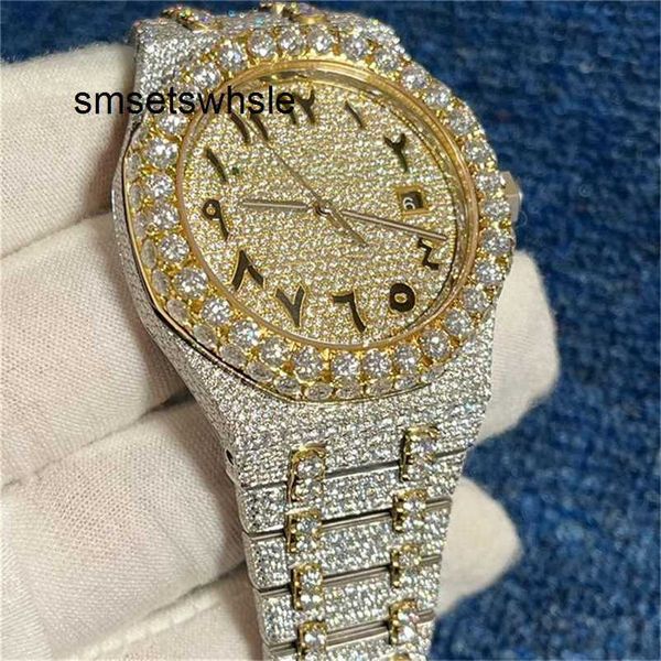 Relógio mecânico automático teste superior 2023 masculino ouro prata relógio tom moissanite diamantes pedras movimento mecânico completo gelado para fora