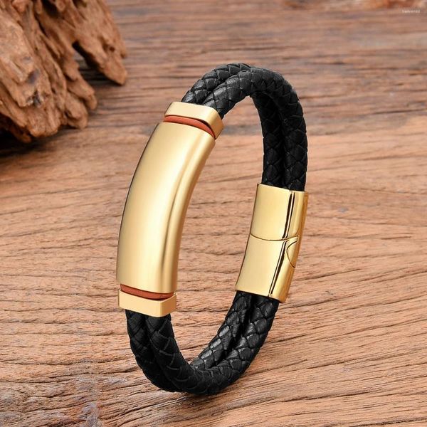 Braccialetti con ciondoli Bracciale in acciaio inossidabile per uomini e donne Geometria iperbole Braccialetti in pelle placcata oro nero in metallo liscio Regali di gioielli