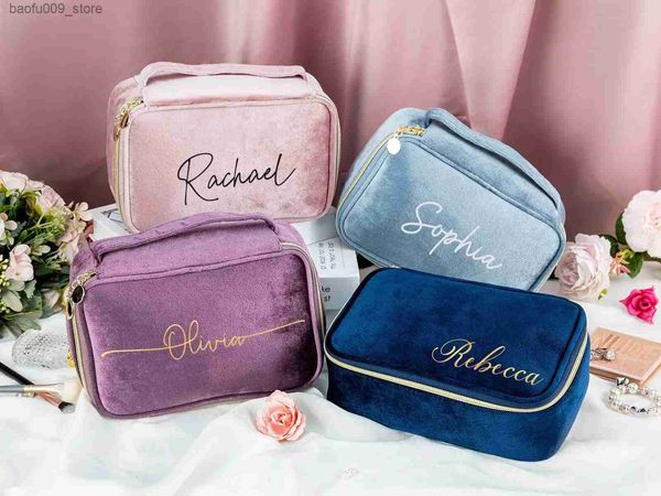 Borse per cosmetici Borsa per trucchi in velluto personalizzata Borsa per cosmetici personalizzata con nome Sposa da essere regalo Proposta di damigella d'onore per il suo migliore amico Regalo Q231229