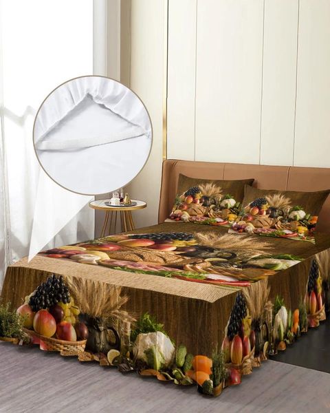 Saia de cama estilo country retrô fruta comida elástica colcha com fronhas capa de colchão conjunto de cama lençol