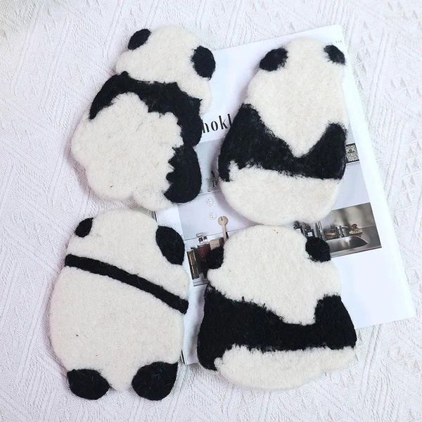 Tapetes de mesa bonito panda lã feltro chá artesanal anti-escaldante copo de água almofada placemat para decoração de cozinha