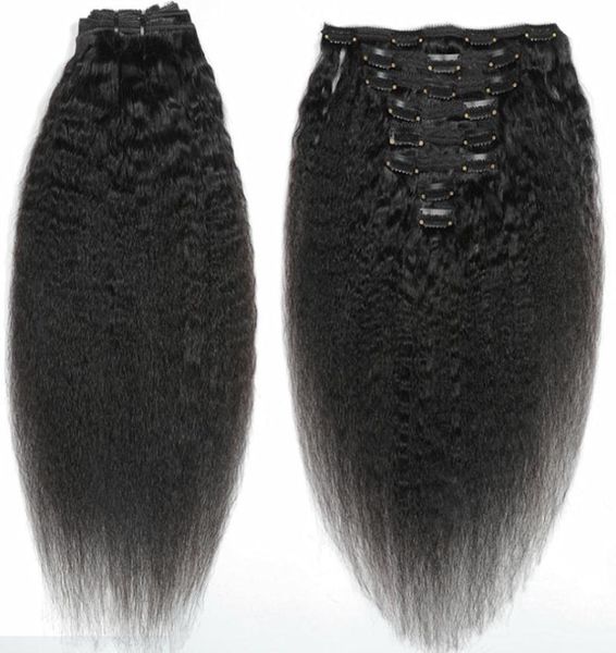 afro kinky cabelo liso não processado clipe em extensões de cabelo 120 gramas cabelo humano mongol afro-americano remy natural preto clips1681193