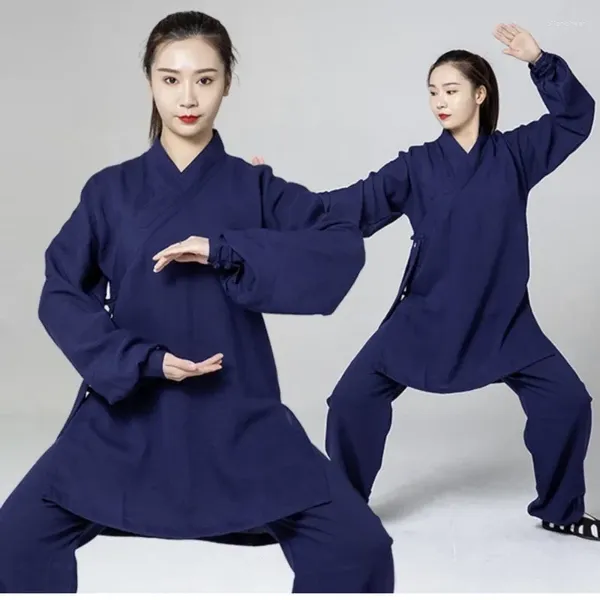 Ethnische Kleidung Frauen Chinesische Traditionelle Baumwolle Leinen Wudang Tai Chi Praxis Kampfkunst Uniform Taoistische Top Hosen 2 stücke Set