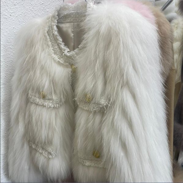 2024 novo xiaoxiang ma-je casaco de pele feminino inverno curto cabelo de guaxinim tiras de carro moda estilo jovem emagrecimento