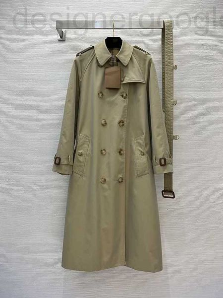 Kadın Trençkotları Tasarımcı B Sonbahar Saf Khaki Kelyalı Kat Uzun Kollu Çentikli-Lapel Düğmeleri Maxi Dış Giyim SL9F
