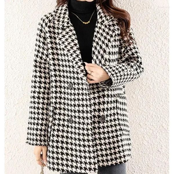 Damenjacken Koreanische Elegante Faux Woolen Frauen Schwarz Einreiher Französisch Chic Classy Mantel Harajuku Taste Büro Dame Kurze Outwear