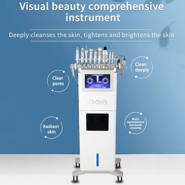 Visual Quente Frio MicroDermabrasion Aqua Jet Oxygen Spray Rejuvenescimento da Pele Anti-inchaço Limpeza Profunda Hidratante 10 em 1 Dermoabrasão H2O2 Salão de Massagem