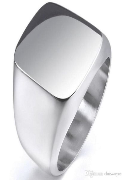 Yeni Vintage Erkek Erkekler Sterlling Gümüş Renk Paslanmaz Çelik 316L Parlak Bikter Signet Solid Ring Men039S Jewelry3373835