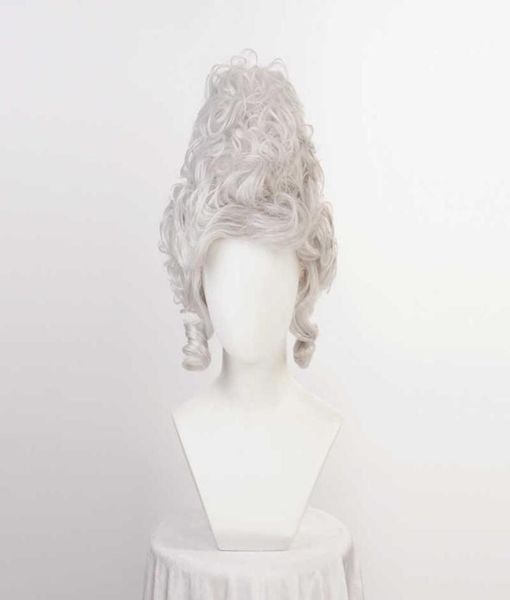Sentetik peruklar marie antoinette peruk prenses gümüş gri peruklar orta kıvırcık ısıya dayanıklı sentetik saç cosplay peruk peruk kapağı t22111212734