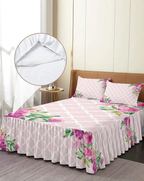 Bettrock Frühling rosa Blume marokkanische elastische Spannbettdecke mit Kissenbezügen Matratzenbezug Bettwäsche-Set Blatt