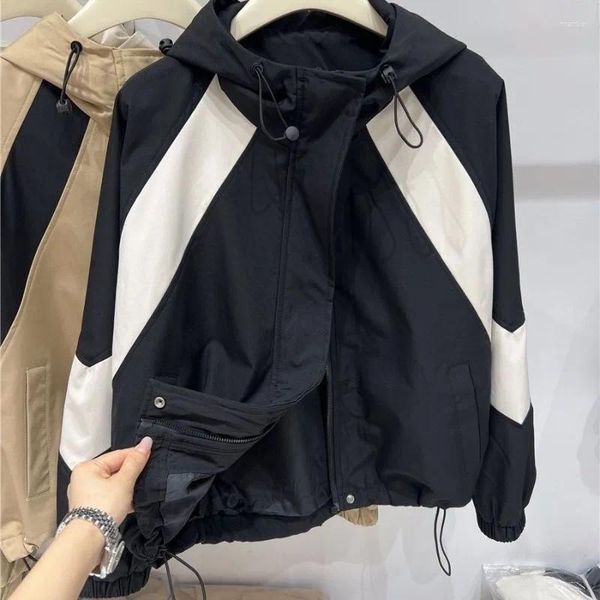 Jaquetas femininas Deeptown Vintage Cortado Windbreaker Jaqueta Mulheres Streetwear Anorak Com Capuz Zip-up Coreano Roupas de Outono 2023