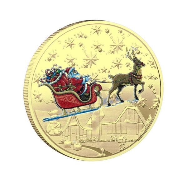 10 estilos de decoração de moedas de ouro comemorativas do papai noel, impressão colorida em relevo, boneco de neve, presente de natal, medalha inteira3030336