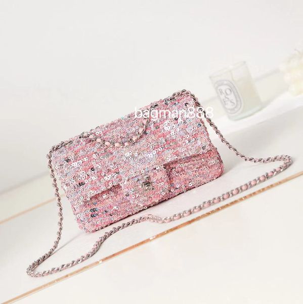 Borsa tote di design 10A Channel CF Borsa da donna in pelle di agnello con paillettes Solid Hasp Borsa pochette con borsa a tracolla con perle Borsa da sera di lusso Borsa a tracolla firmata