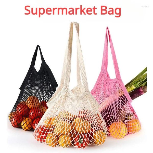 Sacos de compras portátil malha saco líquido reutilizável dobrável frutas vegetais armazenamento bolsa longa bolsas de compra supermercado